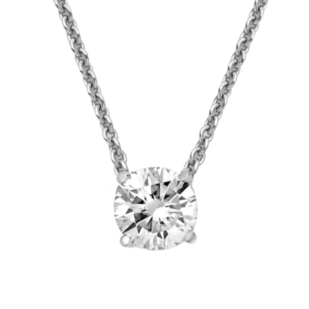 0.25 CT Round Diamond Solitaire 14K White Gold Necklace