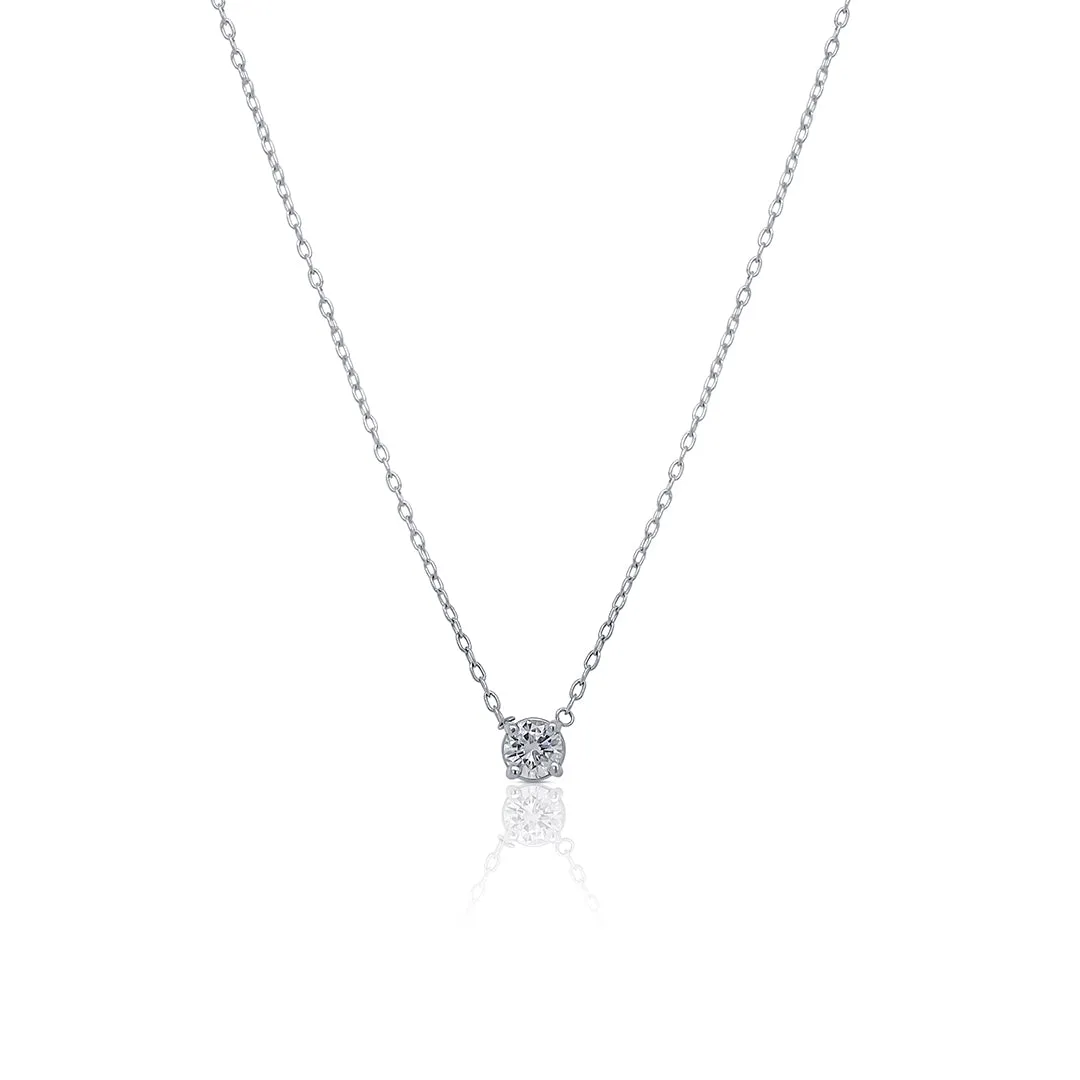 0.25 CT Round Diamond Solitaire 14K White Gold Necklace