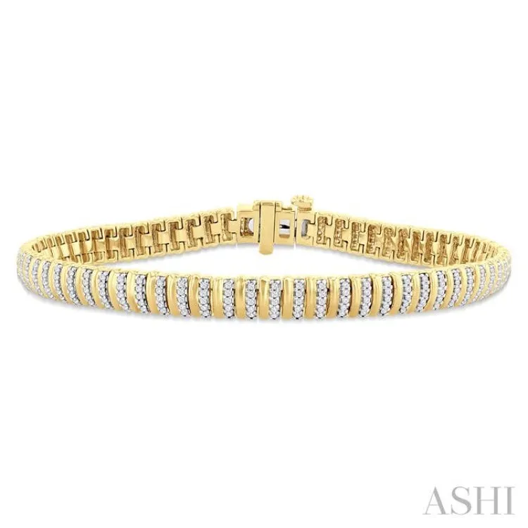 1 Ctw Ribbed Round Cut Diamond Bracelet in 14K Yellow Gold