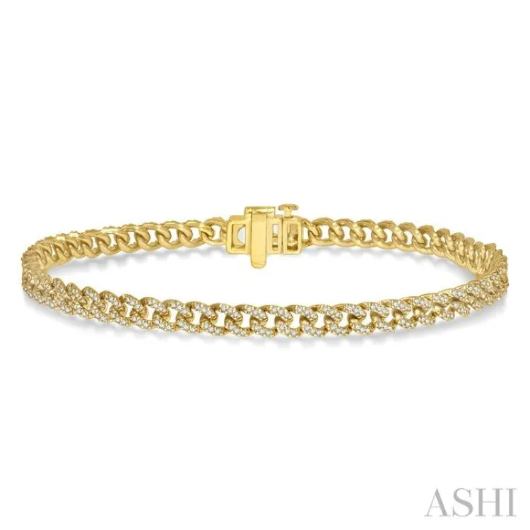 1 Ctw Round Cut Diamond Curb Bracelet in 14K Yellow Gold