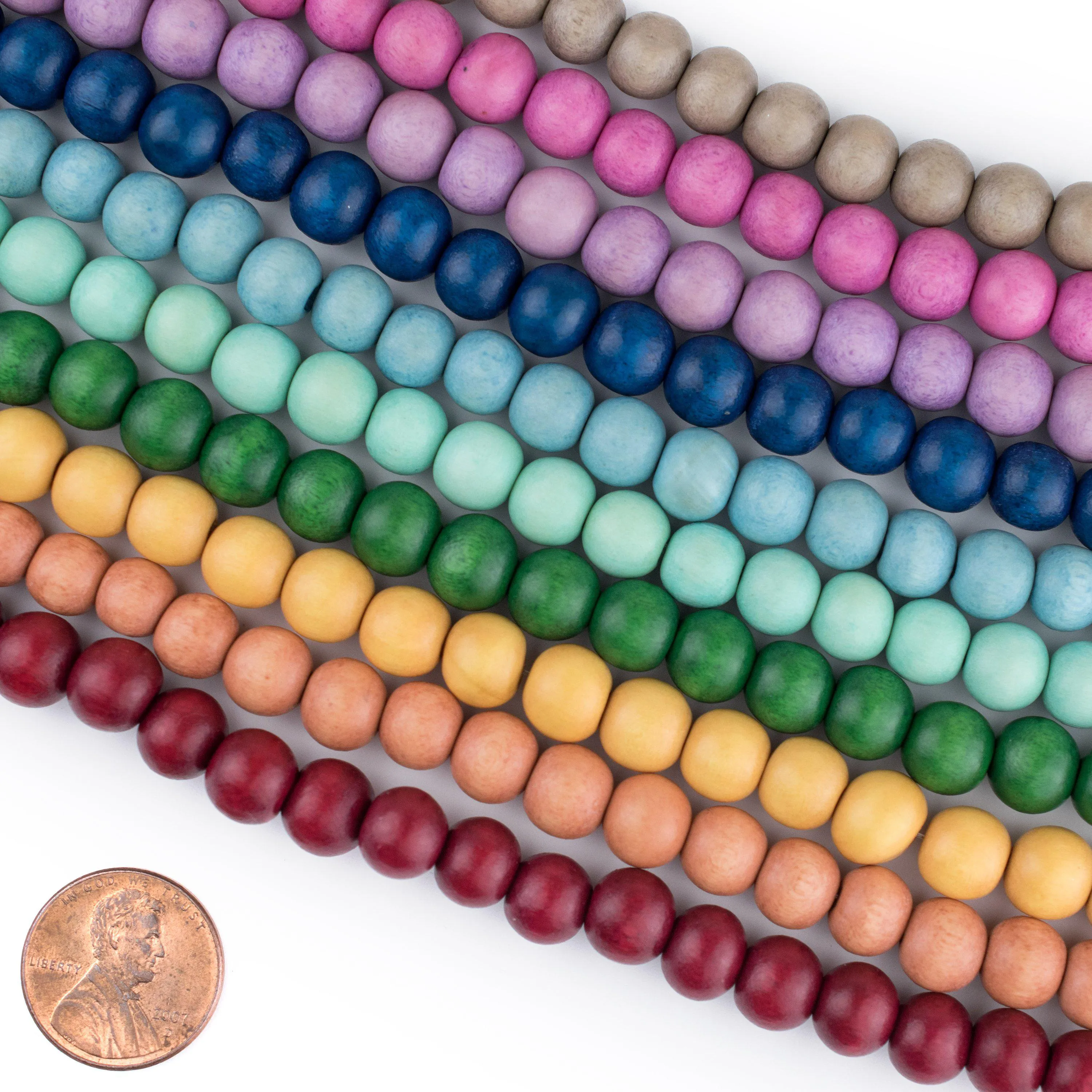 10 Strand Rainbow Bundle: Natural Wood Beads (8mm)