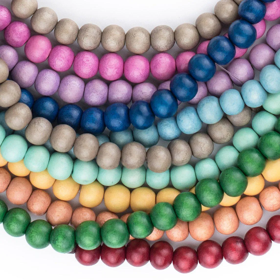 10 Strand Rainbow Bundle: Natural Wood Beads (8mm)