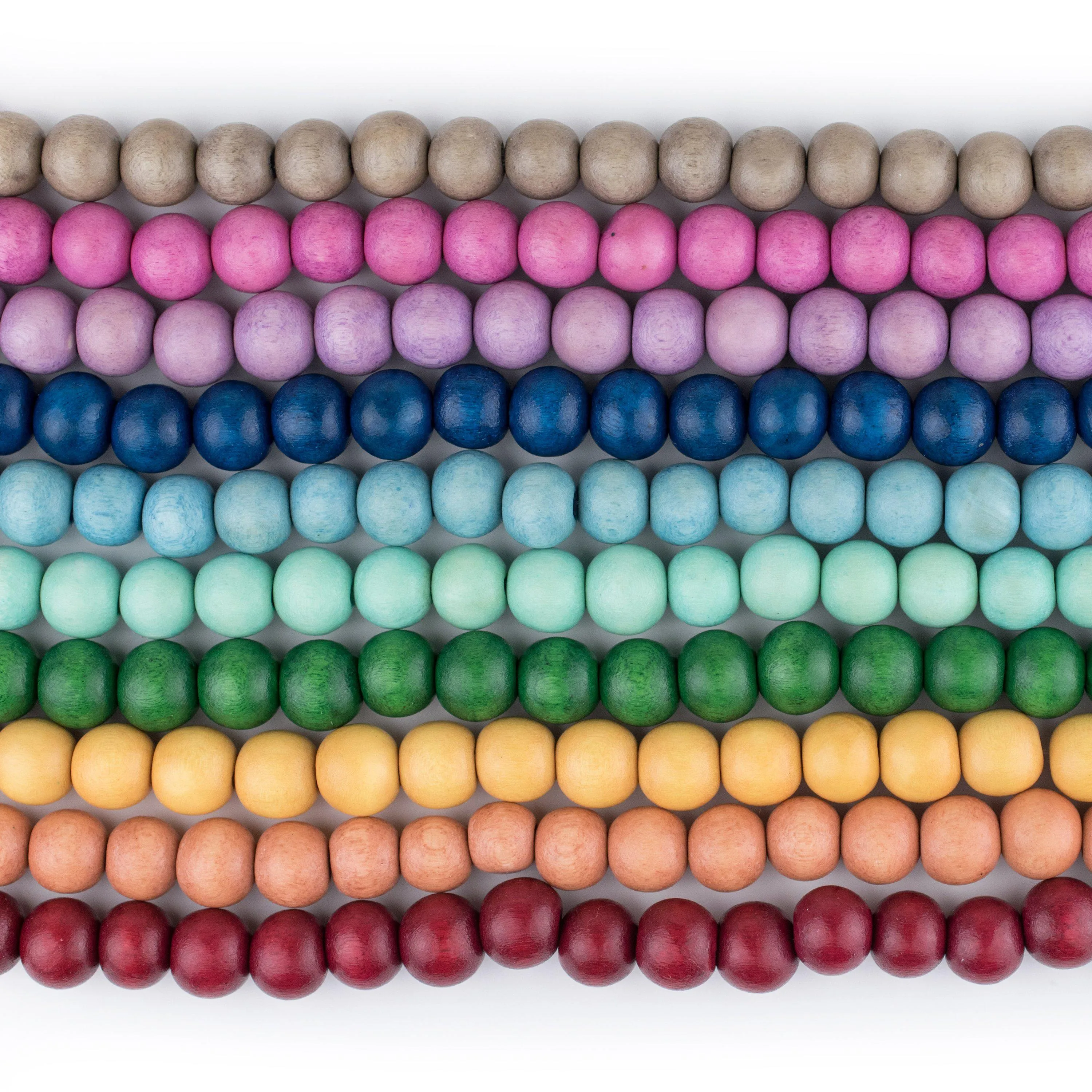 10 Strand Rainbow Bundle: Natural Wood Beads (8mm)