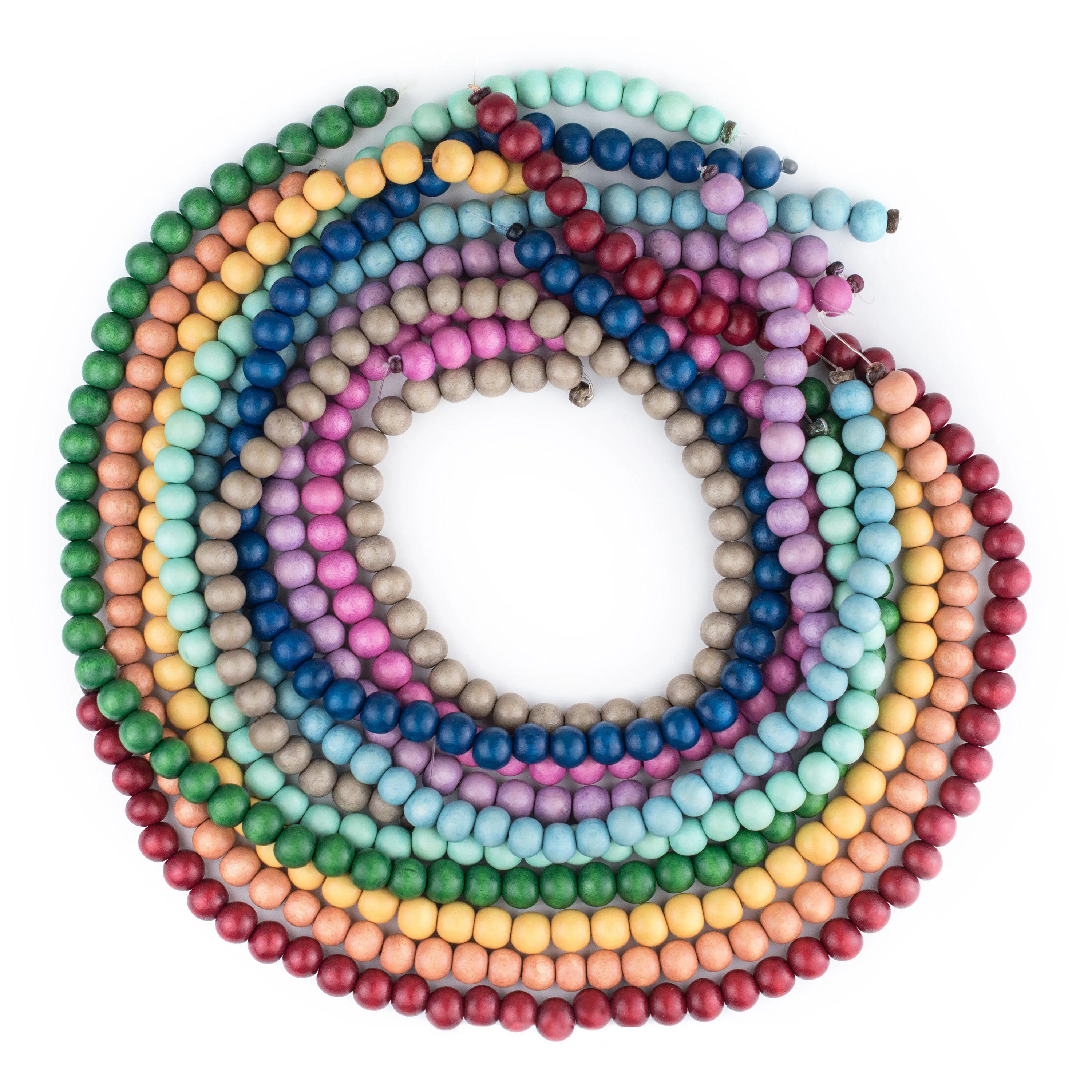 10 Strand Rainbow Bundle: Natural Wood Beads (8mm)