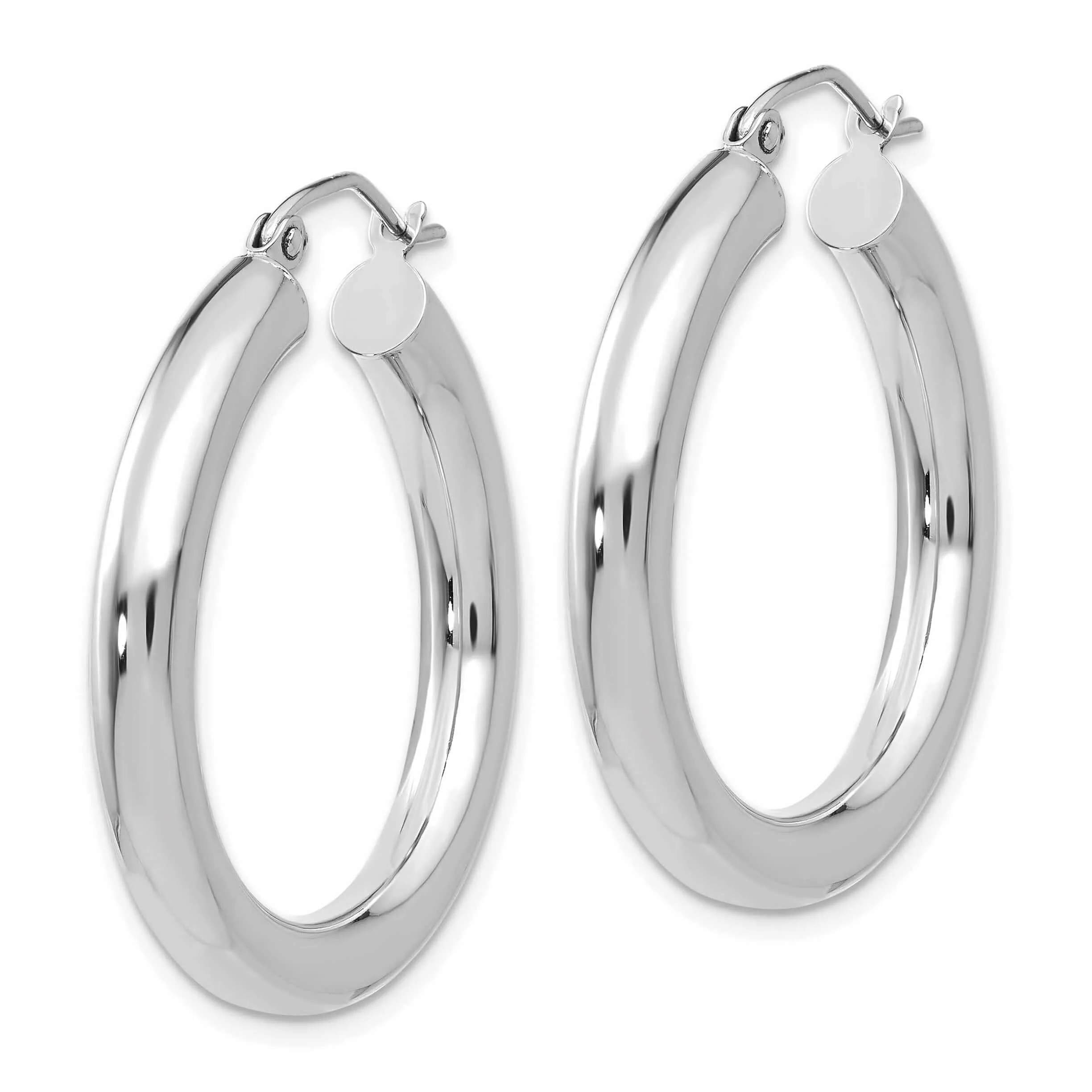 10k White Gold Polished 4MM x 30MM Hoop Earrings