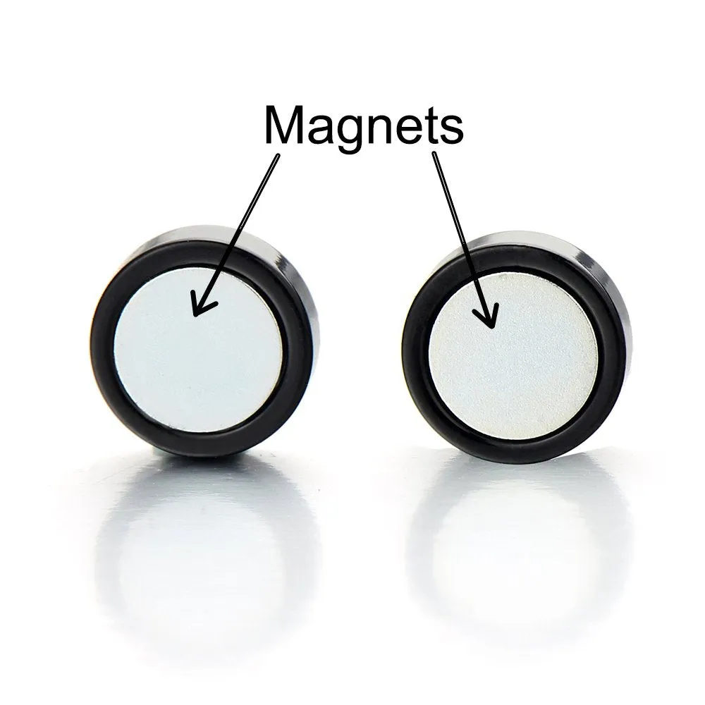 10MM Magnetic Star Circle Stud Earring Steel with Black Enamel, Non-Piercing Cheater Fake Ear Gauges