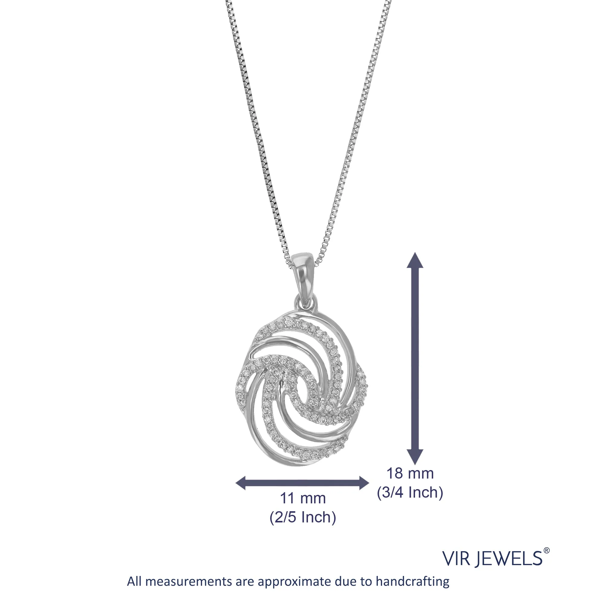 1/10 cttw Lab Grown Diamond Prong Set Swirl Pendant Necklace .925 Sterling Silver 2/5 Inch With 18 Inch Chain