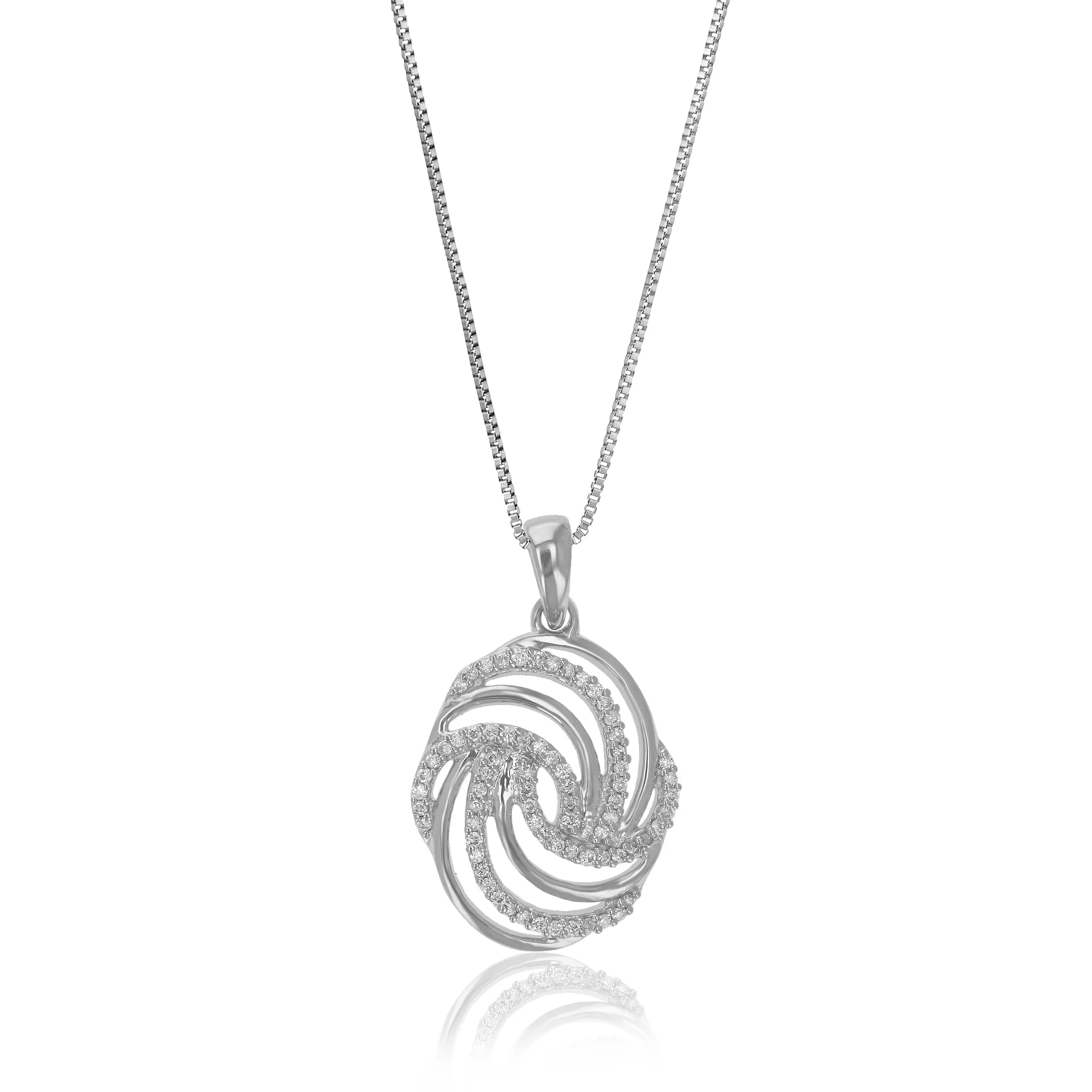 1/10 cttw Lab Grown Diamond Prong Set Swirl Pendant Necklace .925 Sterling Silver 2/5 Inch With 18 Inch Chain