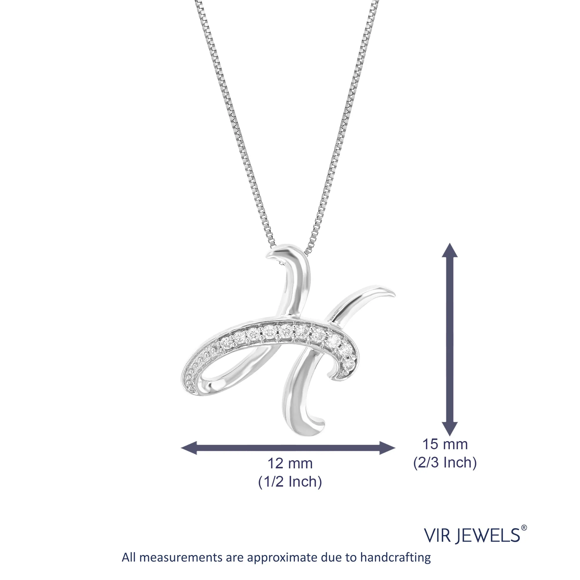 1/12 cttw Round Cut 10 Stones Lab Grown Diamond Pendant Necklace .925 Sterling Silver 1/2 Inch With 18 Inch Chain