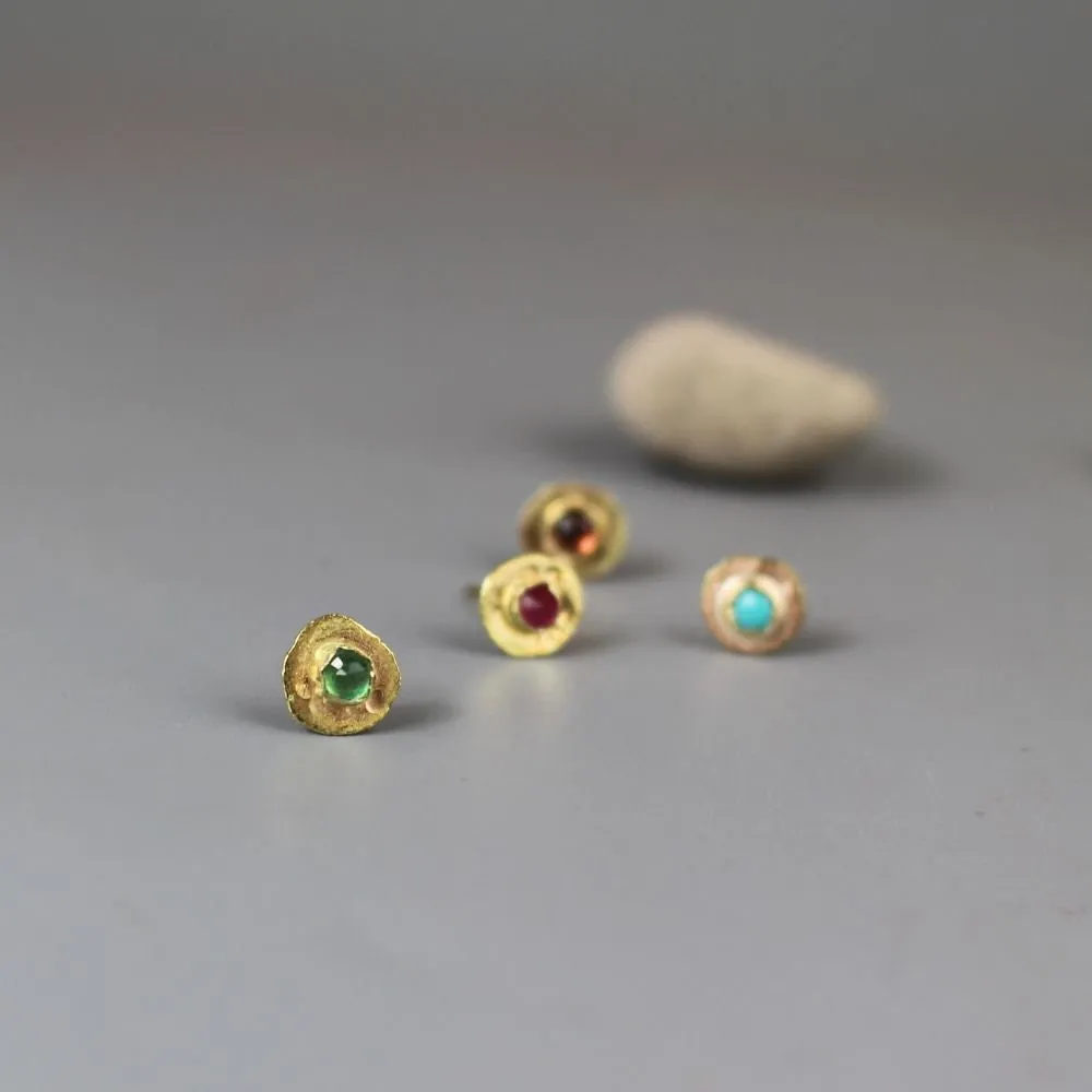 14K Gold Gemstone Stud Earrings