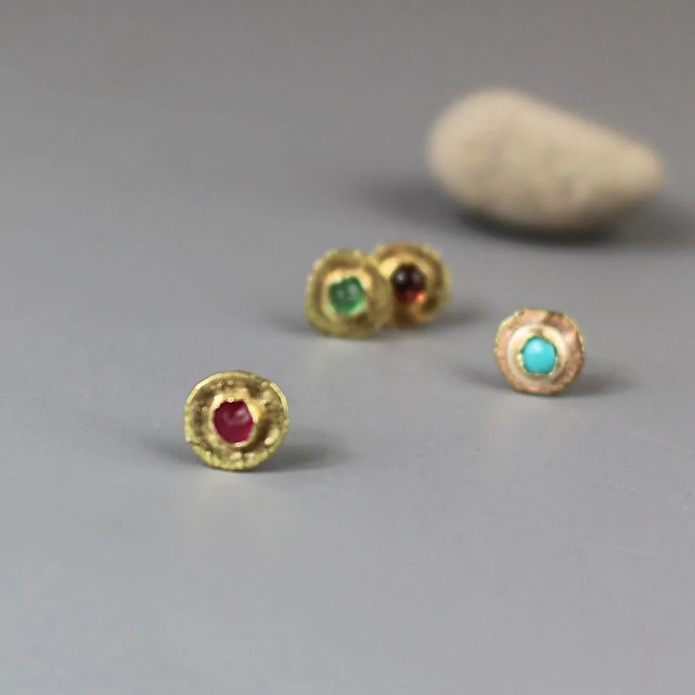 14K Gold Gemstone Stud Earrings