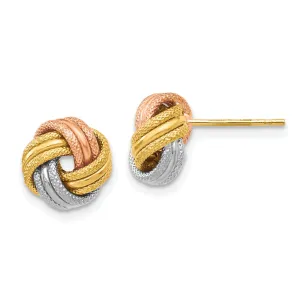 14k Tri Color Gold Knot Polished Post Earrings