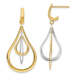 14k Two Tone Gold Polished Post Dangle Earrings