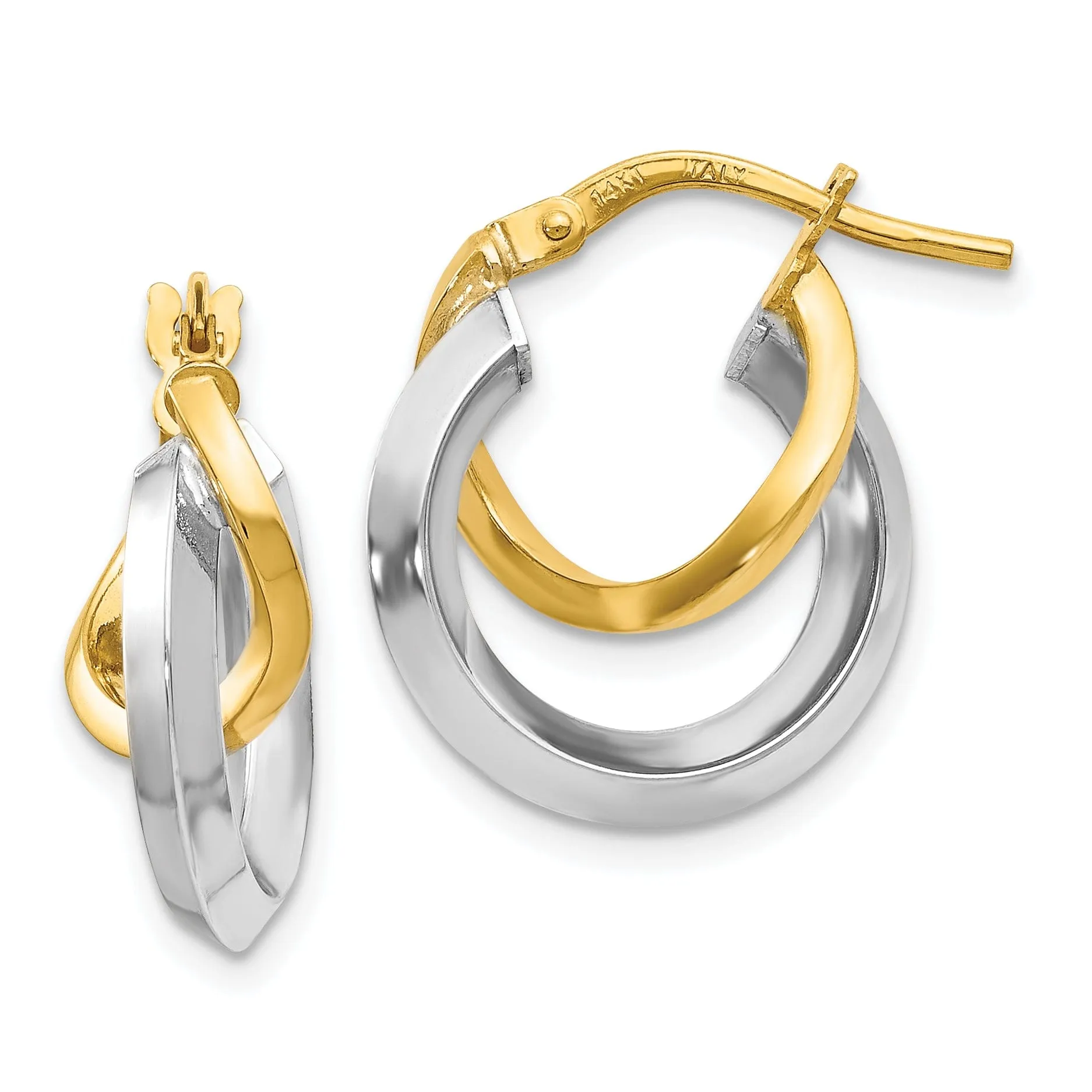 14k Two Toned Polished Hoop Earrings