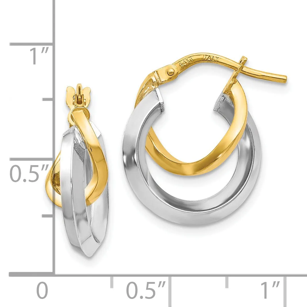 14k Two Toned Polished Hoop Earrings