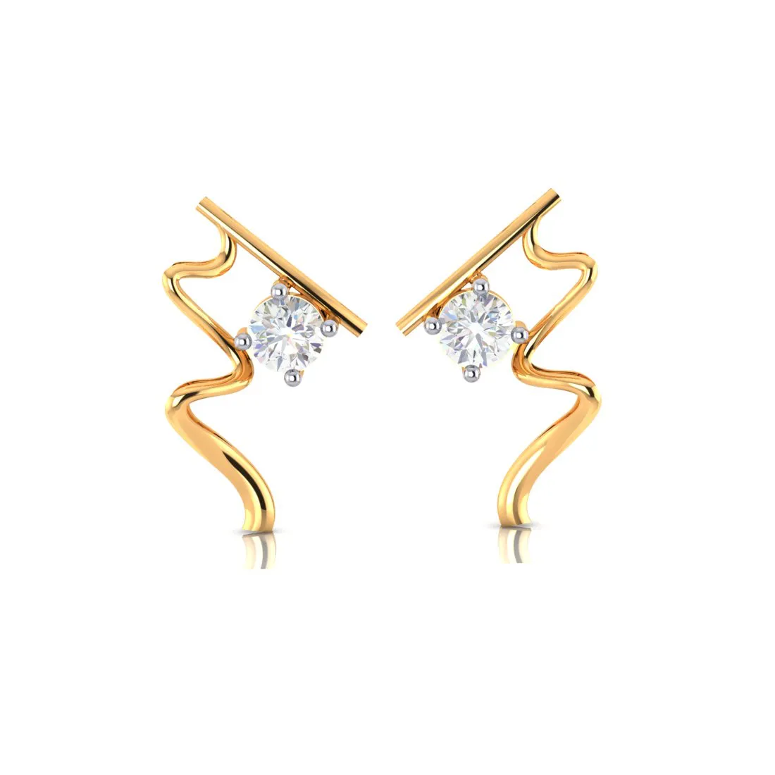 14k Wave Style Gold Earrings With American Diamonds