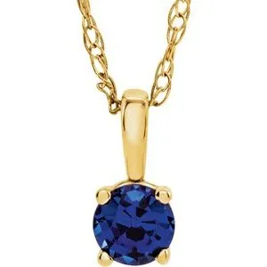 14K White 3 mm Natural Blue Sapphire Youth Solitaire 14" Necklace