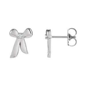 14K White Gold .03 CTW Natural Diamond Bow Earrings