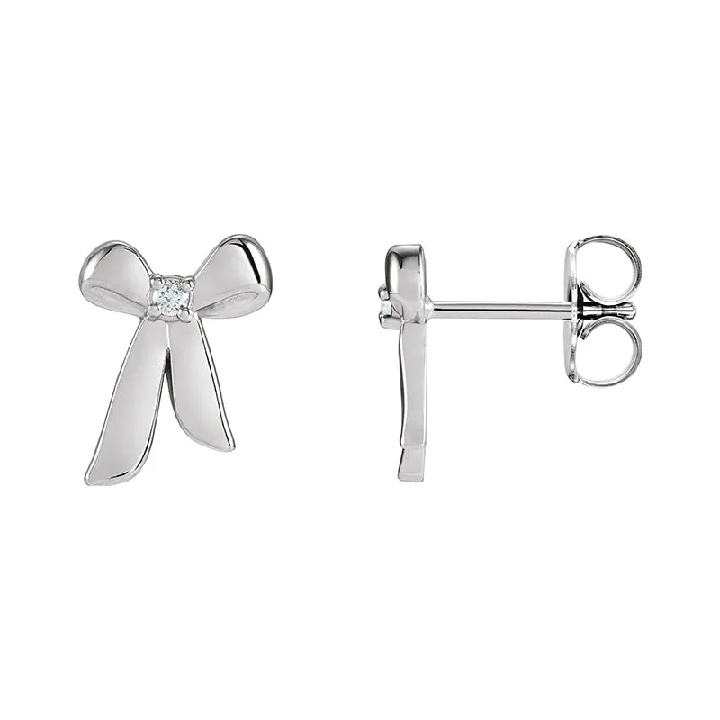 14K White Gold .03 CTW Natural Diamond Bow Earrings