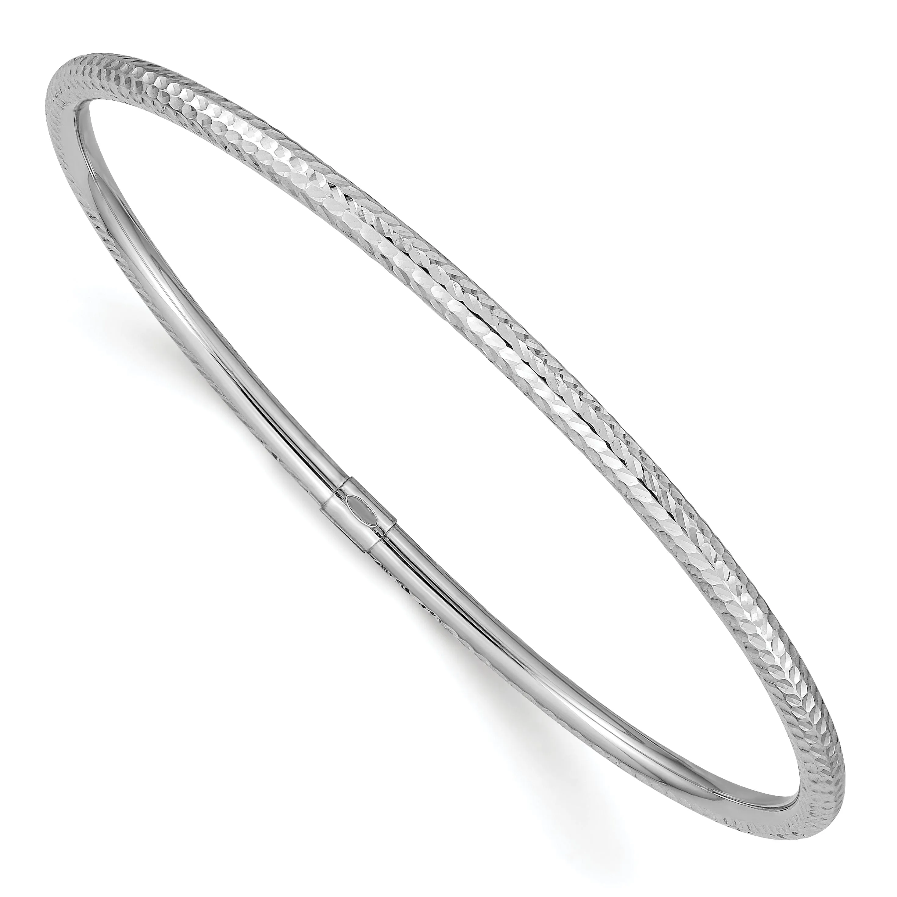 14k White Gold 3MM Diamond Cut Slip-on Bangle