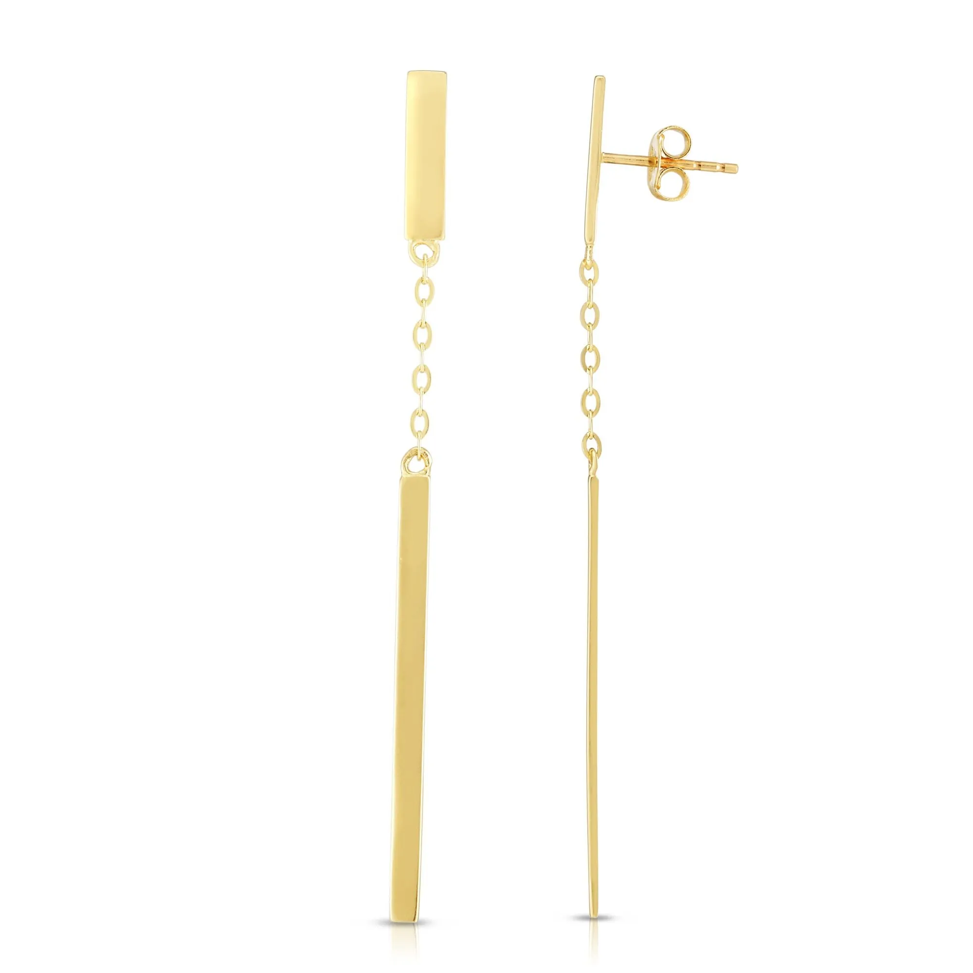 14K Yellow Gold Hanging Bar Drop Earrings