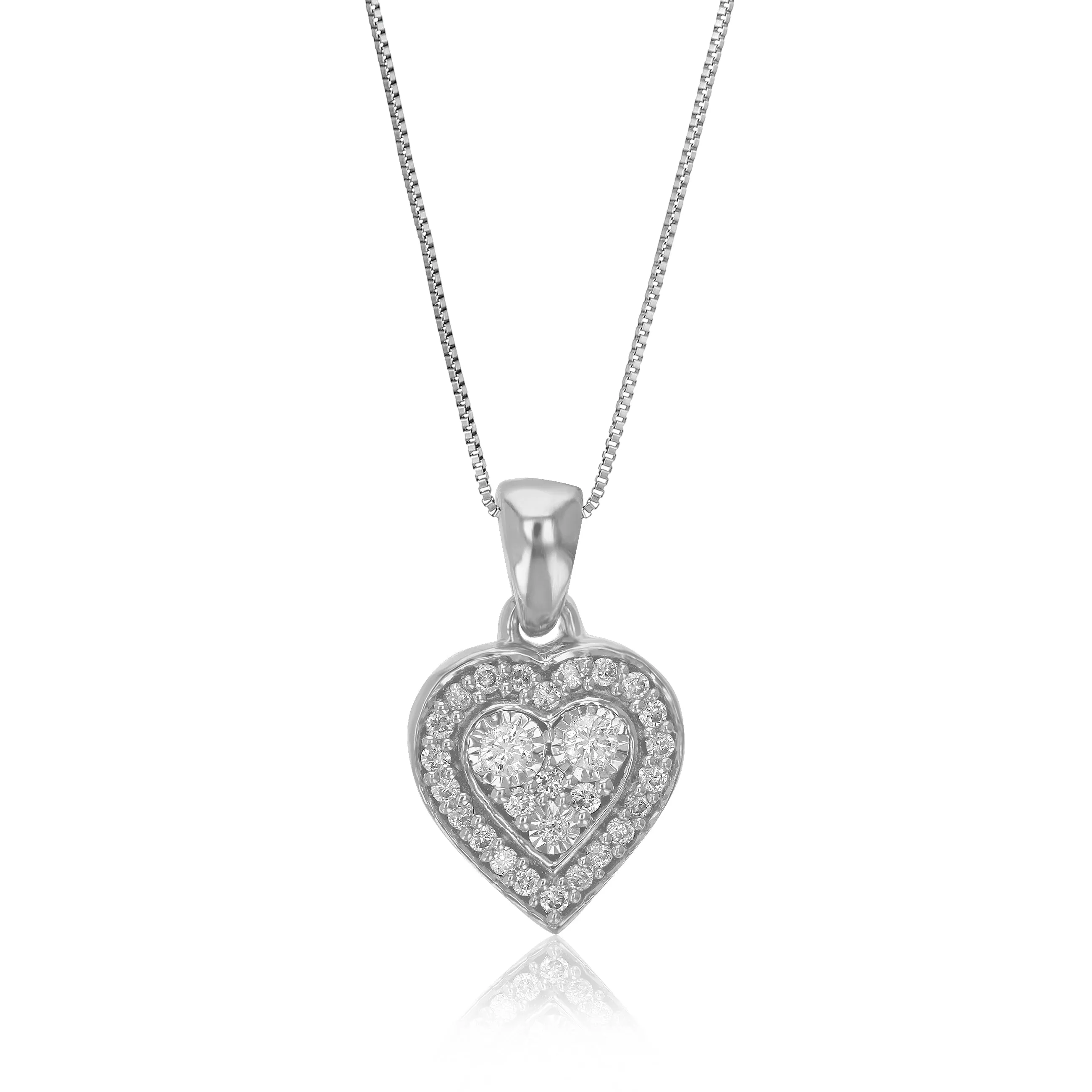 1/6 cttw Lab Grown Diamond Heart Pendant Necklace .925 Sterling Silver 1/3 Inch With 18 Inch Chain