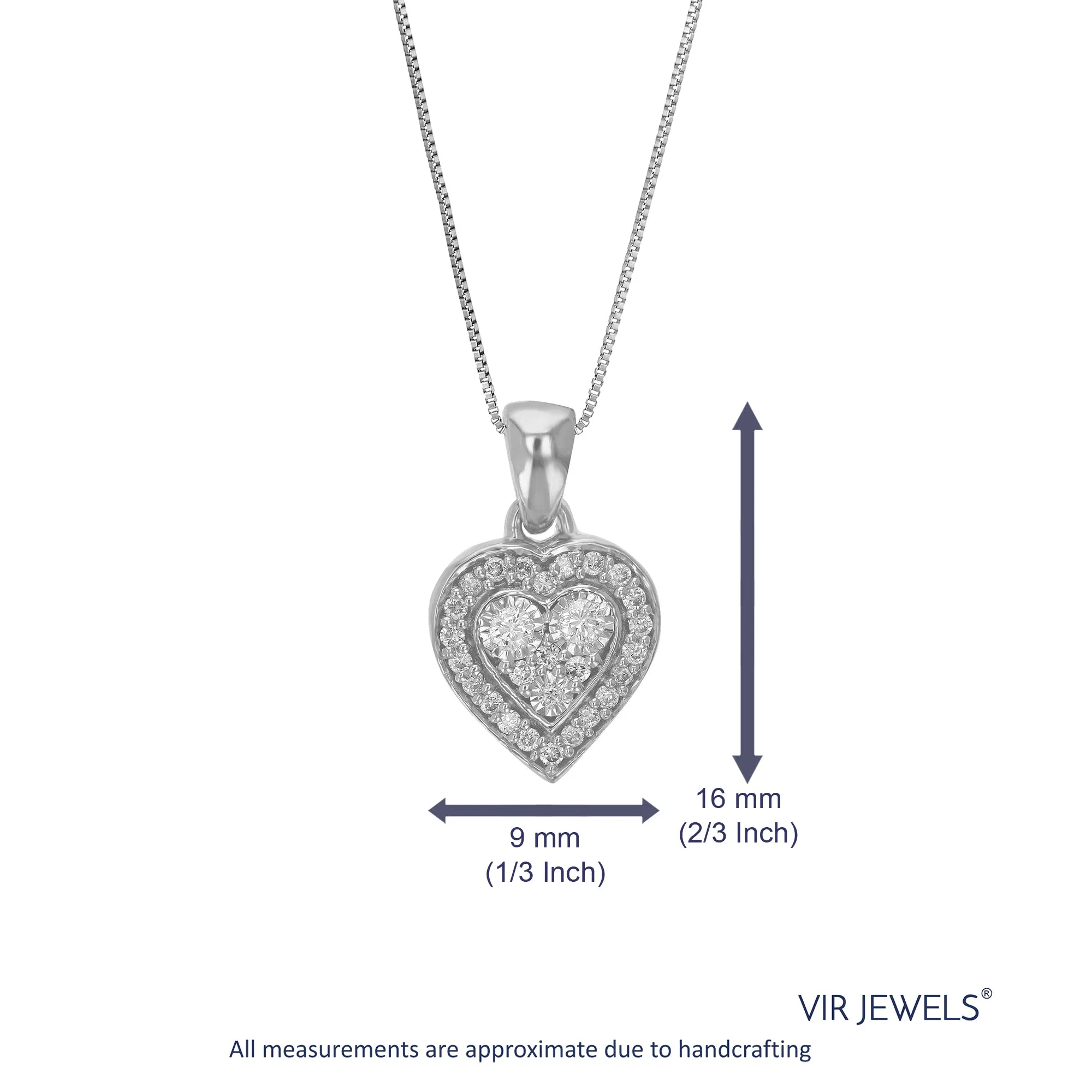 1/6 cttw Lab Grown Diamond Heart Pendant Necklace .925 Sterling Silver 1/3 Inch With 18 Inch Chain