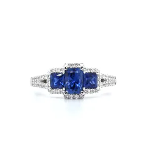 18K White Gold 3 Sapphire Diamond Ring