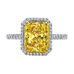 2.00 CARAT FANCY YELLOW RADIANT CUT DIAMOND HALO ENGAGEMENT RING