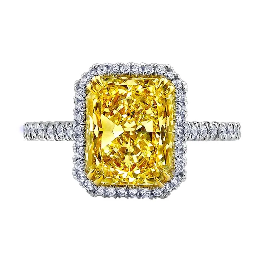 2.00 CARAT FANCY YELLOW RADIANT CUT DIAMOND HALO ENGAGEMENT RING