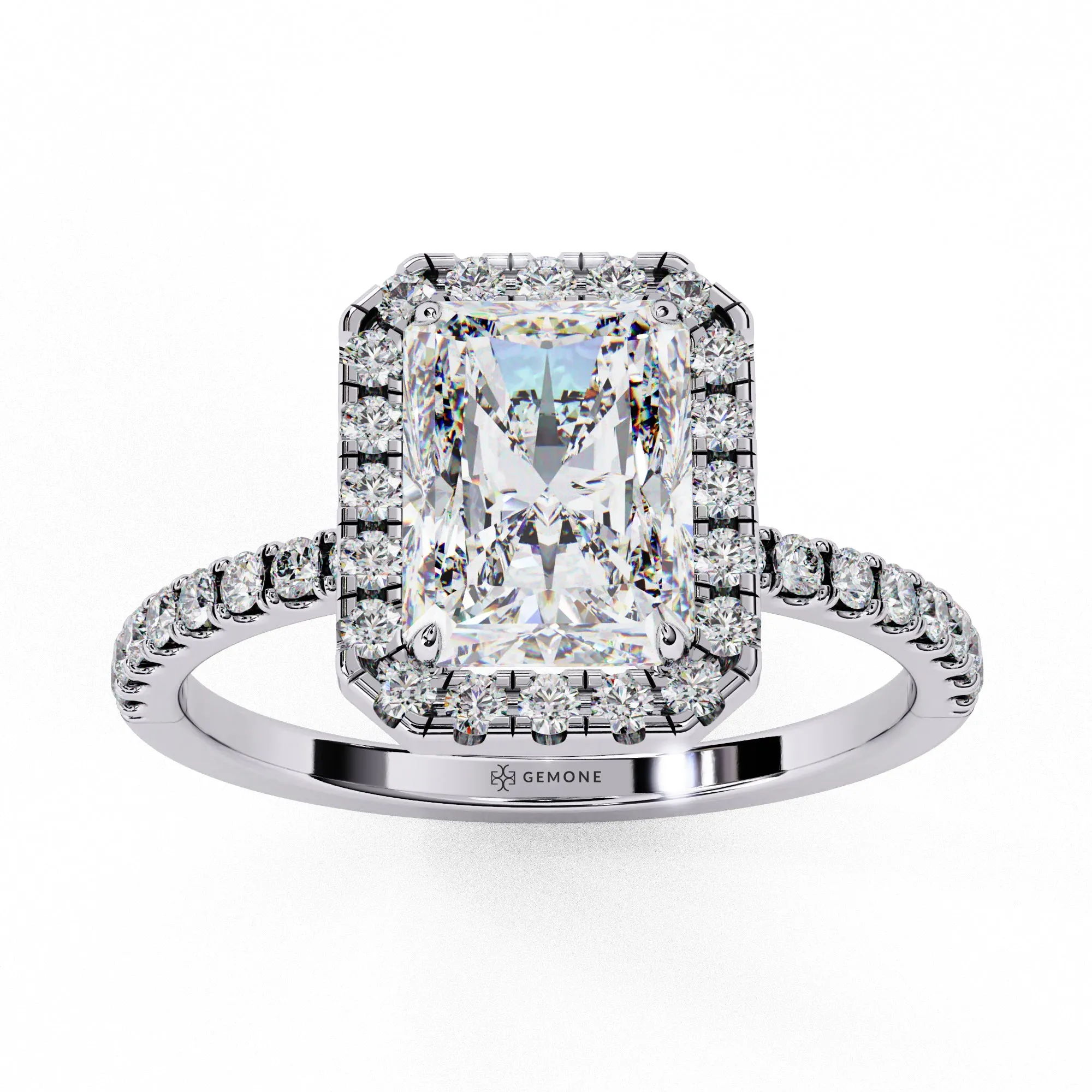 2.15 Carat Radiant Cut Halo Lab Diamond Engagement Ring In White Gold