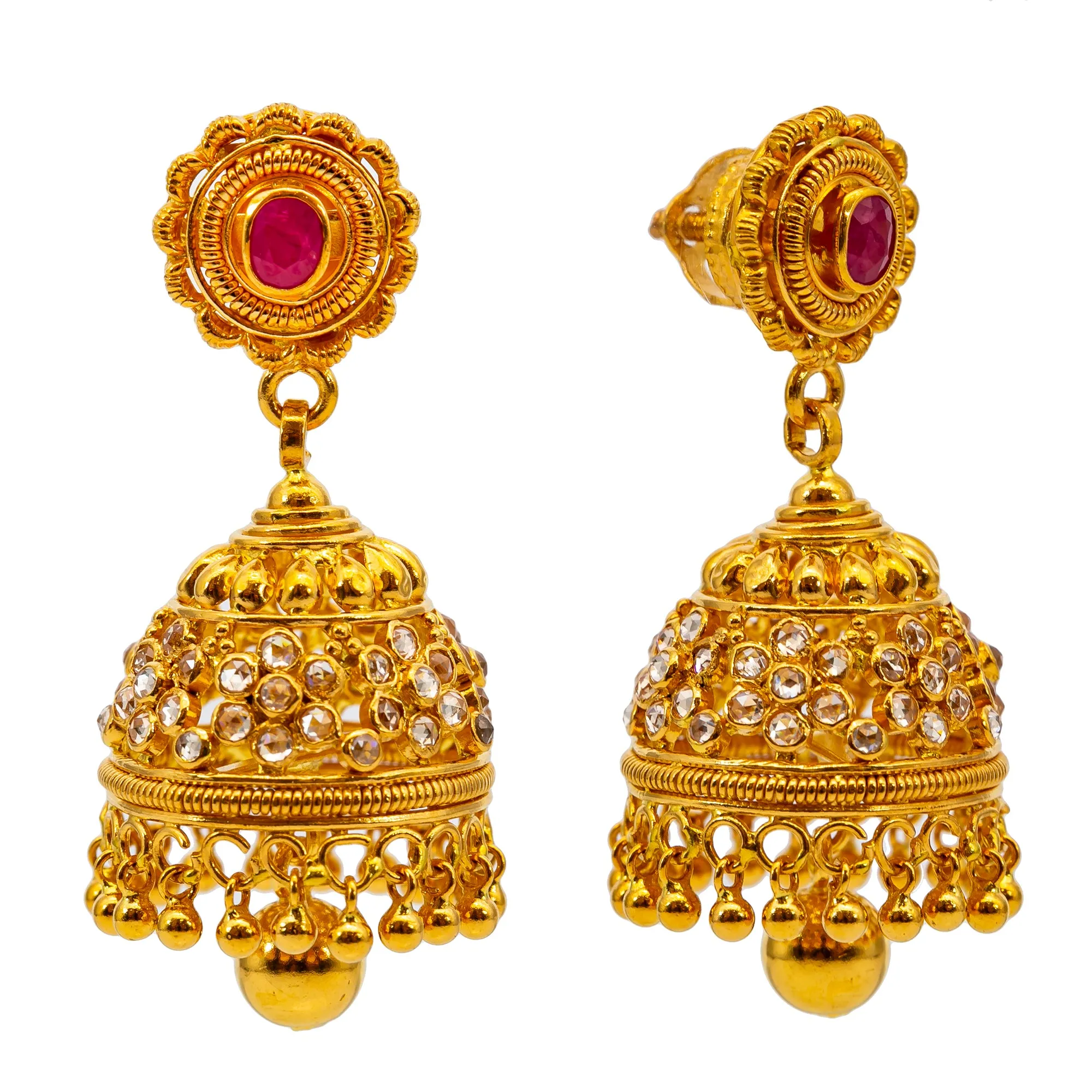 22K Yellow Gold Kasu Laxmi Jewelry Set w. Jhumka Earrings (108 grams)