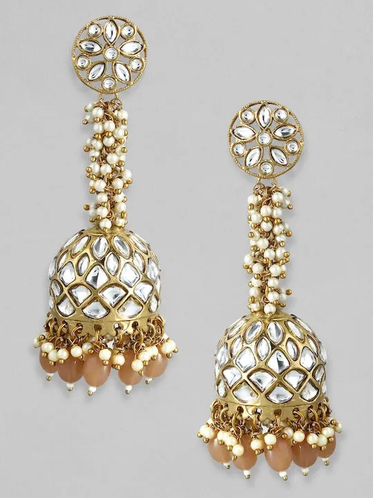 24K Gold-Plated Kundan Contemporary Jhumka Earrings