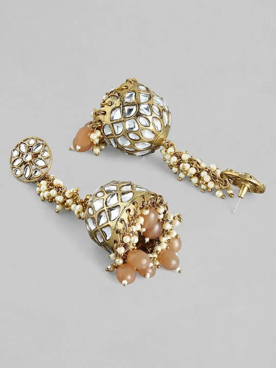 24K Gold-Plated Kundan Contemporary Jhumka Earrings