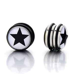 2pcs 8mm Magnetic Black Circle Star Stud Earrings for Men, Non-piercing Clip on Fake Ear Plugs