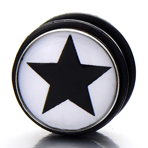 2pcs 8mm Magnetic Black Circle Star Stud Earrings for Men, Non-piercing Clip on Fake Ear Plugs