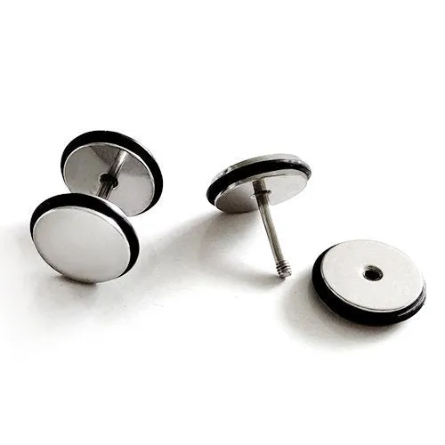 2pcs 9mm Screw Stud Earrings Unisex Men, Stainless Steel Cheater Fake Ear Plugs Gauges Illusion Tunnel