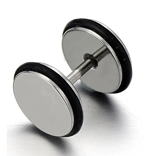 2pcs 9mm Screw Stud Earrings Unisex Men, Stainless Steel Cheater Fake Ear Plugs Gauges Illusion Tunnel