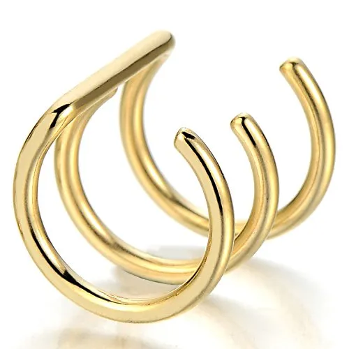 2pcs Gold Color Stainless Steel Ear Cuff Ear Clip Non-Piercing Clip On Earrings for Men and Women