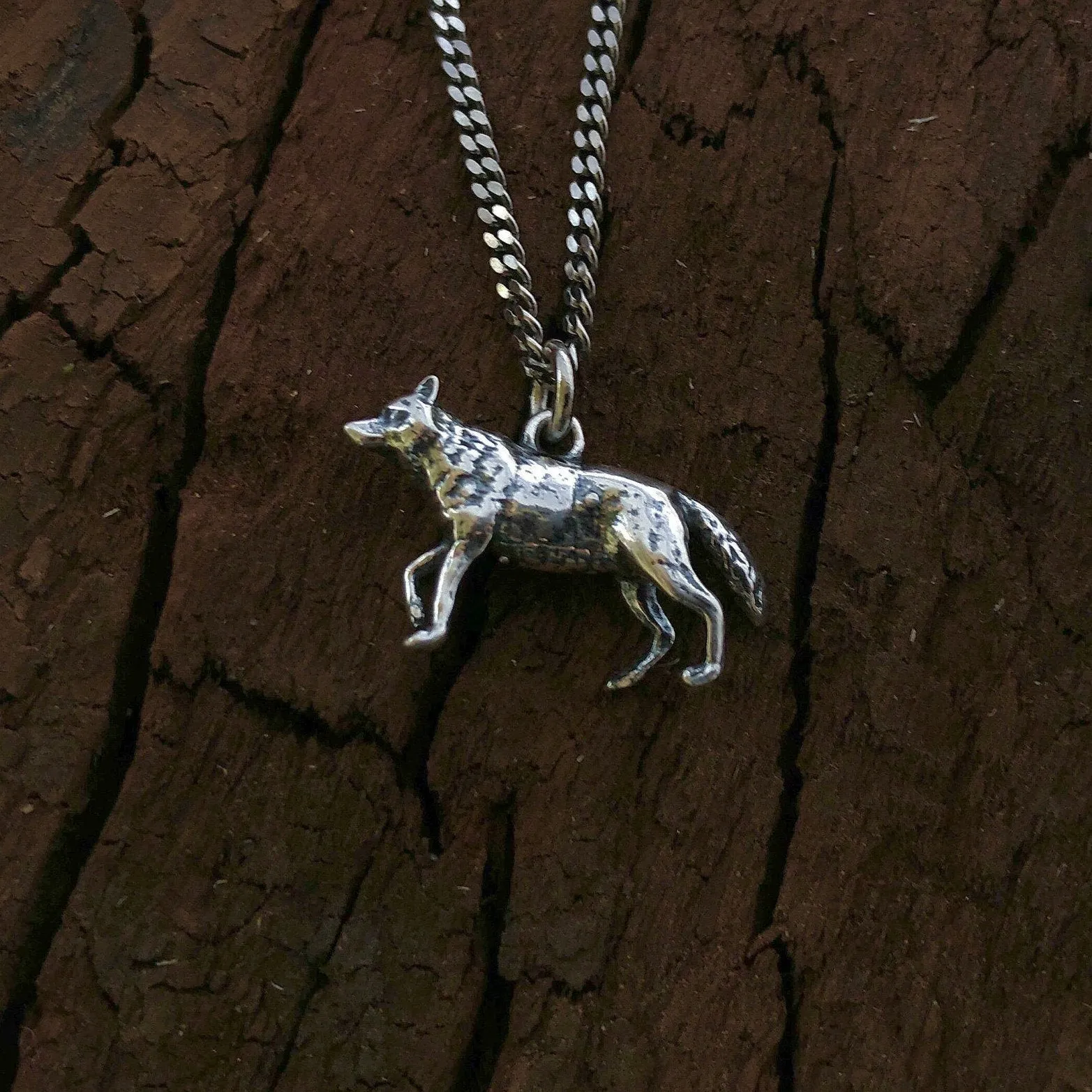 3D Grey Wolf Charm Necklace