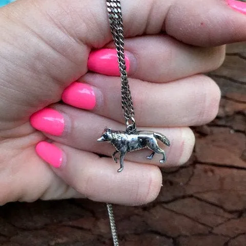 3D Grey Wolf Charm Necklace