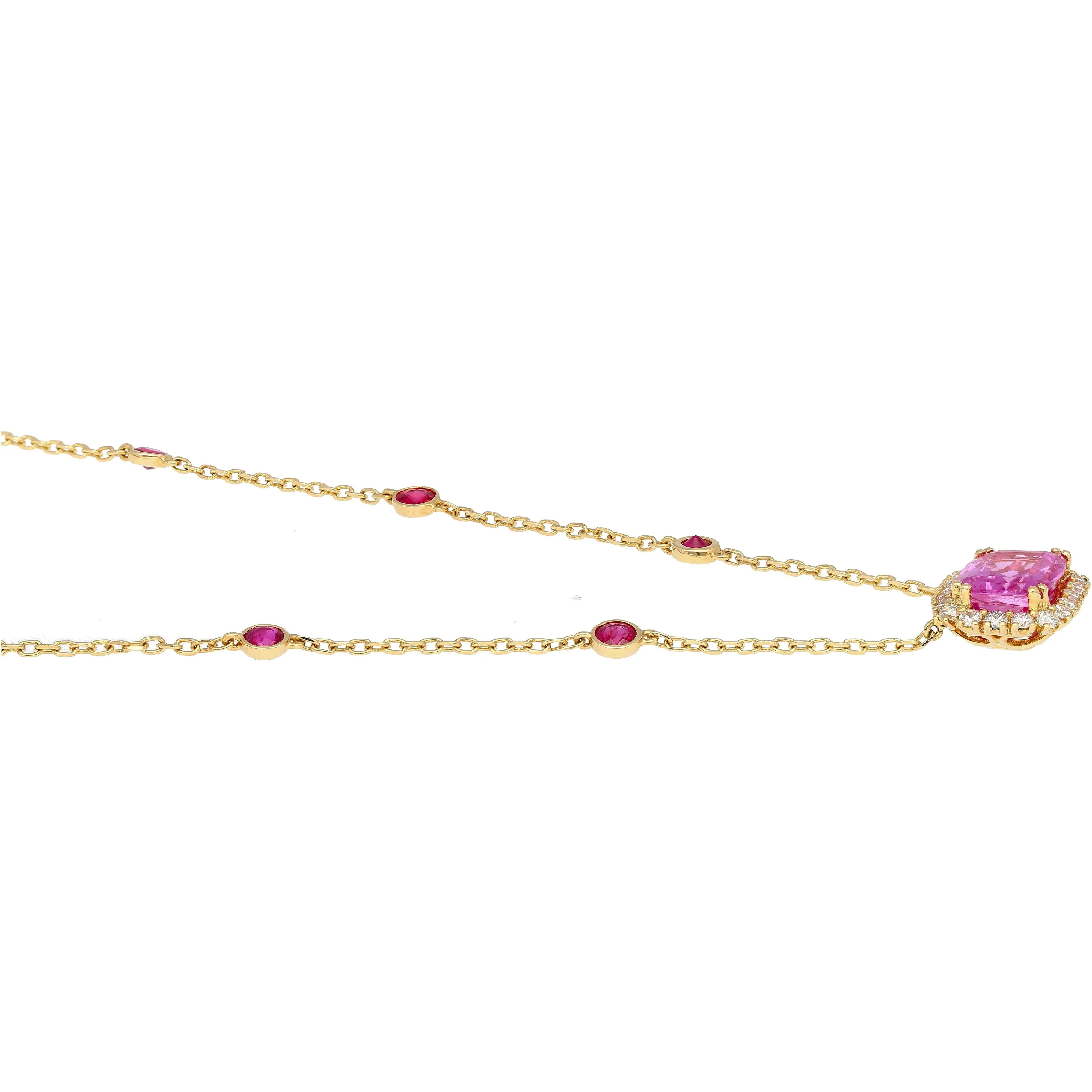 5.10 Carat No Heat Ceylon Pink Sapphire East West Floating Necklace