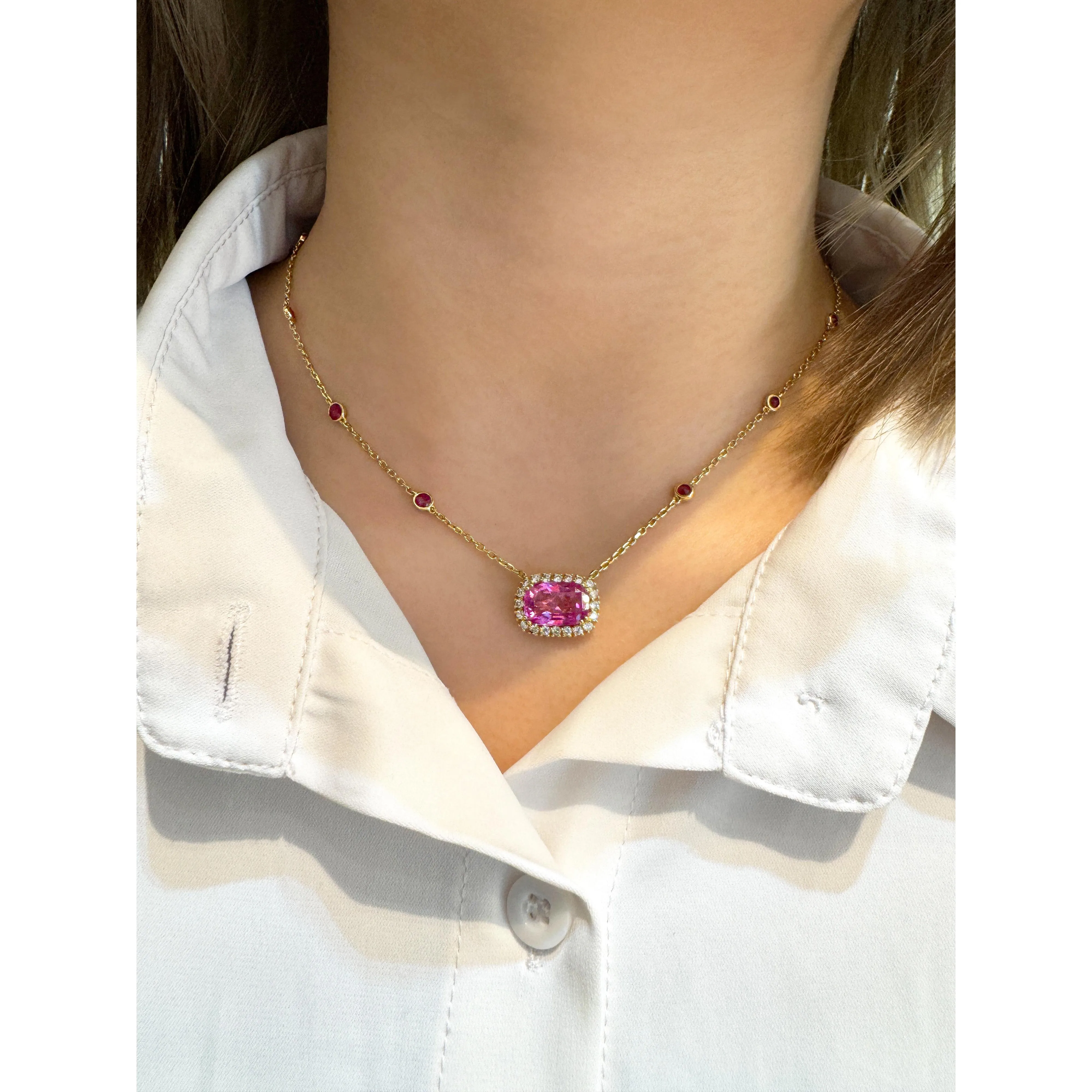 5.10 Carat No Heat Ceylon Pink Sapphire East West Floating Necklace