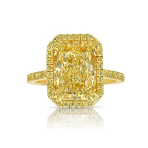 5ct Light Yellow Elongated Radiant Yellow Halo Diamond Engagement Ring