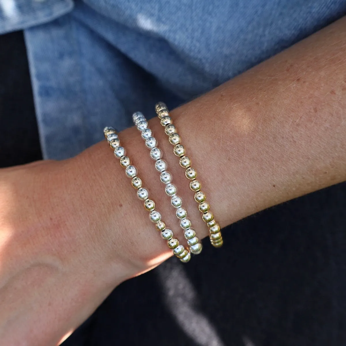 5mm Classic Ball Bracelet in Silver, Gold, or Two Tone