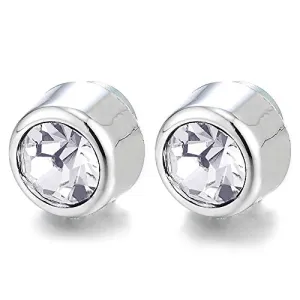 8MM Mens Womens Magnetic Circle Stud Earrings with Rhinestones, Non-Piercing Clip On Cheater Gauges