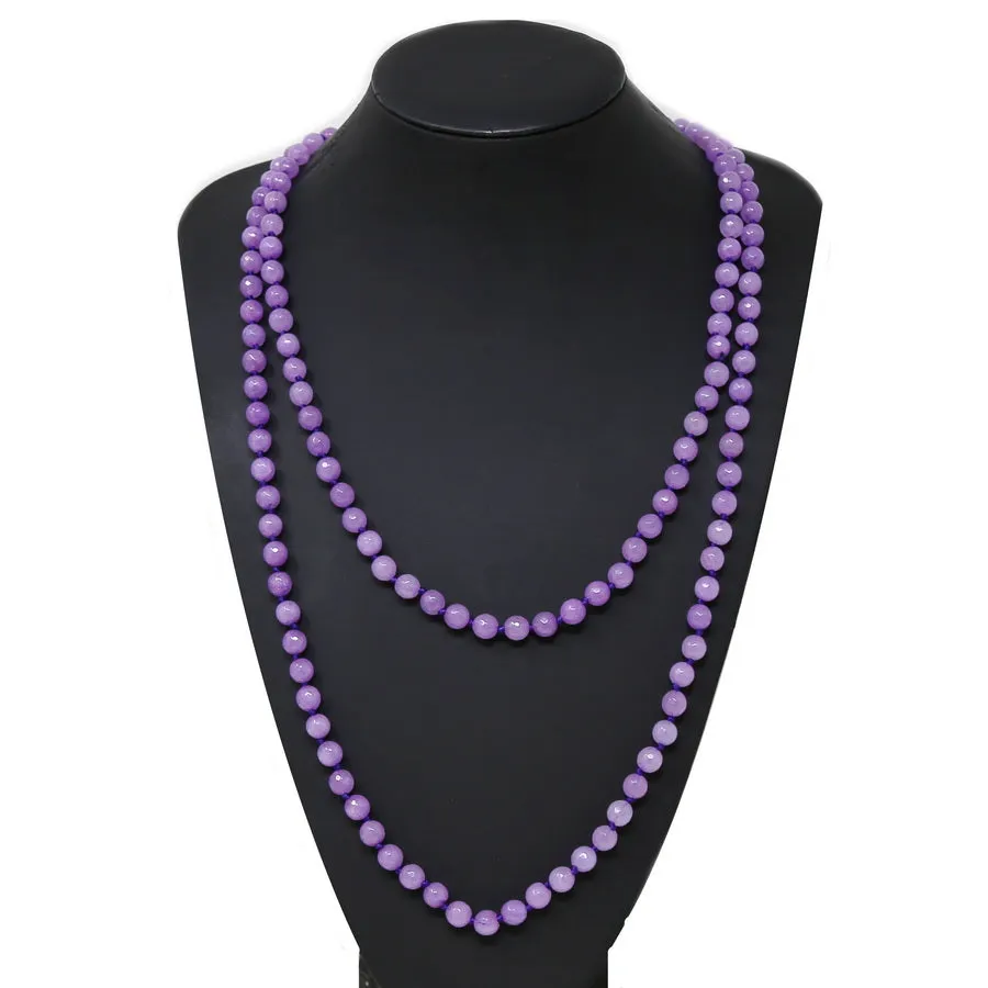 8mm Natural Stone Beaded Long Necklace (60")