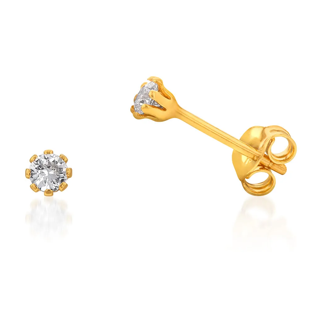 9ct Yellow Gold Silverfilled White Cubic Zirconia Stud Earrings