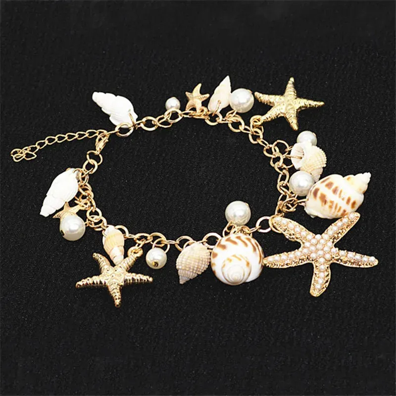 Aiertu Bohemian Natural Shell Conch Imitation Pearl Starfish Pendant Bracelet For Women Fashion Beach Bracelets Birthday Jewelry Gifts