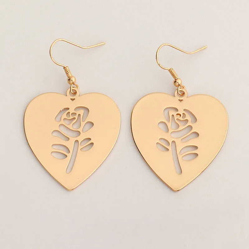 Alloy Polished Hollow Rose Earrings